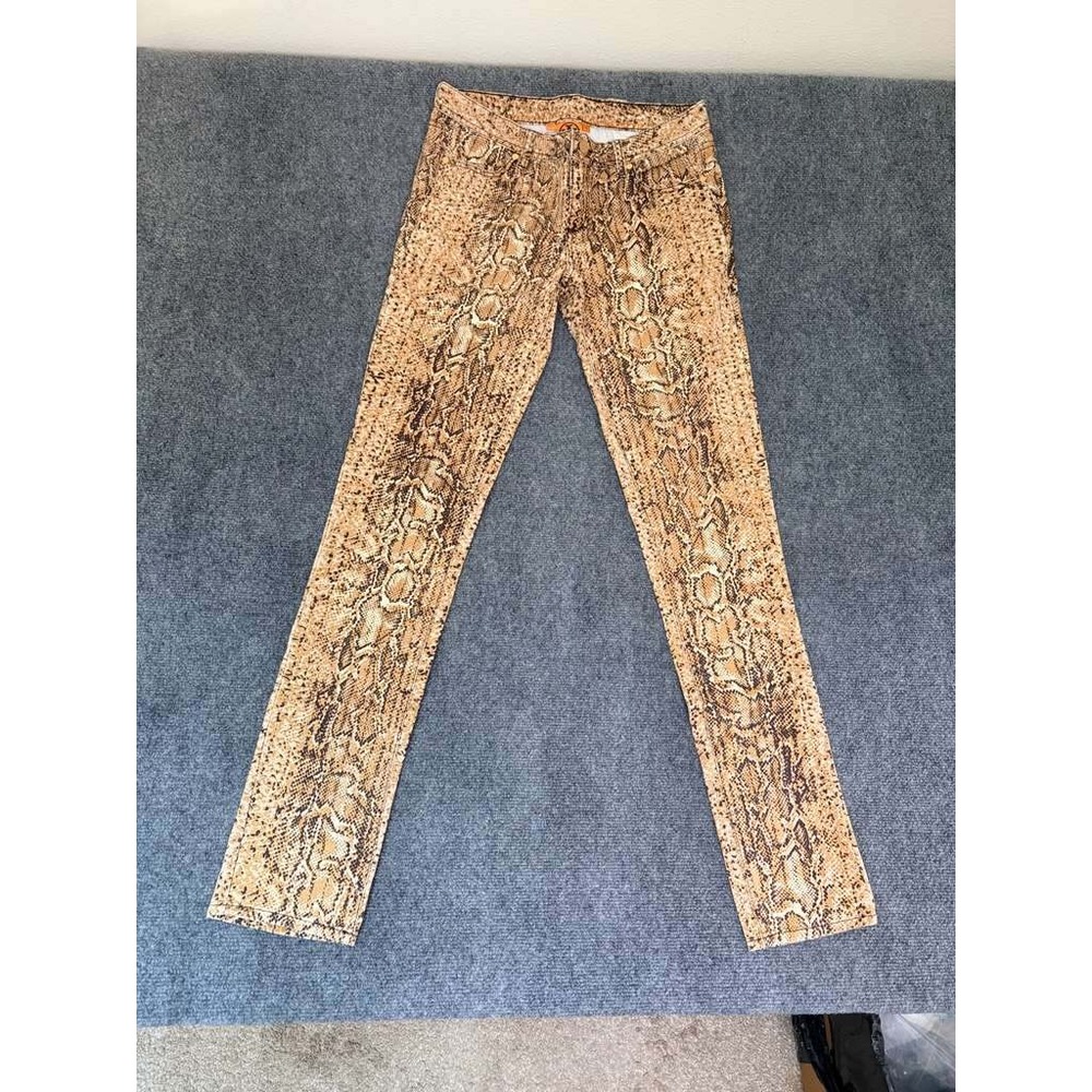 Tory Burch Snakeskin Print Straight Leg Pants Tan Brown‎ Size 30 Animal Print